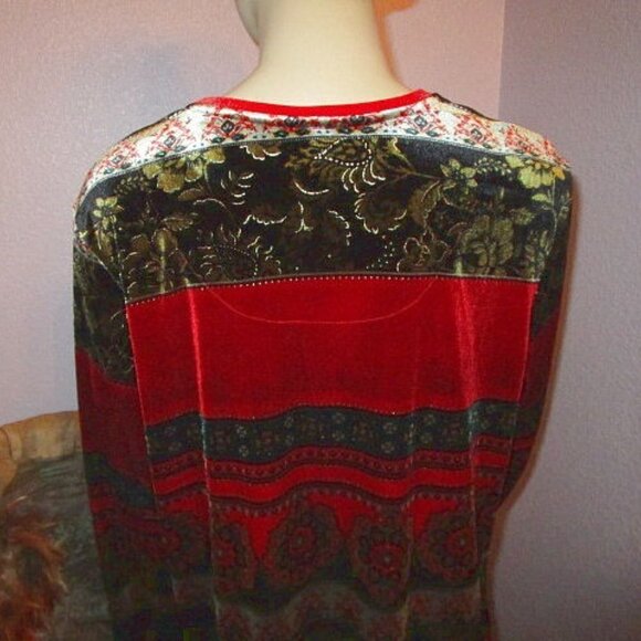 White Stag VELVET Patchwork Size XL BLOUSE Tunic Top POPOVER Glitter STRETCH - Picture 7 of 9